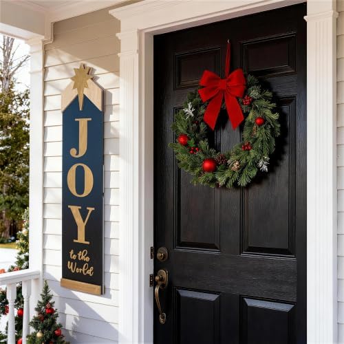 Glitzhome 42"H Christmas Double Sided Nativity Porch Sign,Wooden Porch Decor with Gold "JOY to the World", Xmas Welcome Sign for Front Door Indoor Outdoor Holiday Decorations - Image 6