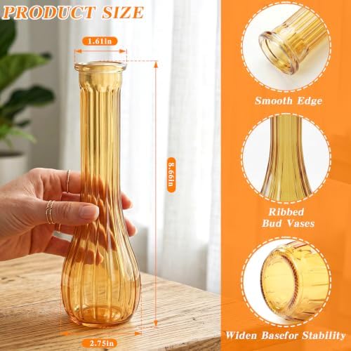 12 Pcs Gold Ribbed Glass Bud Vases for Centerpieces 8.5 Inch - Image 2