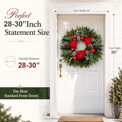 28 Inch Christmas Wreath for Front Door, Red Apples, Magnolia Winter Wreath - Image 2