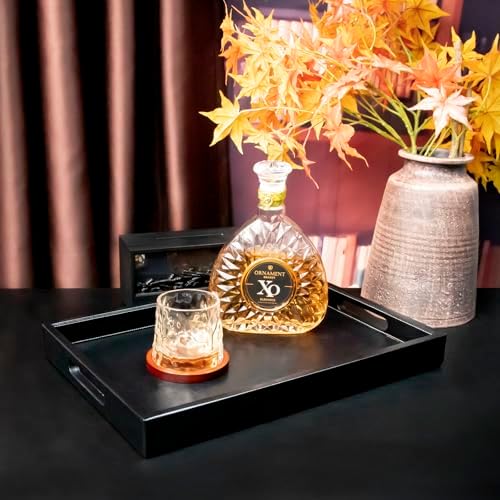 25 x 18 inches Leather Ottoman Serving Tray with Hole Handles, Rectangle Large Modern Service Tray for Living Room, Coffee Table, Bed, Tea, Food, Butler Countertop, Kitchen, Dinner, Picnic (Black) - Image 2