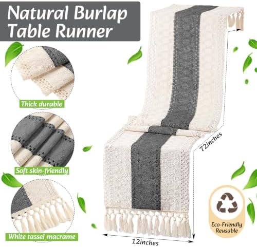 Boho Table Runner and Placemats Set, 6 Sets, Gray, 12x72 - Image 4