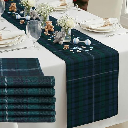 6 Pcs 72 x 13'' Christmas Table Runner, Blule and Green by Gilprop