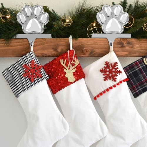 Hxezoc 2 Pack Dog Paw Christmas Stocking Holders 3D Silver Metal Mantel Pet Paw Stocking Hangers for Christmas Fireplace Mantel Decorations Christmas Holiday Supplies - Image 4