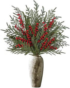 ICX 4Pcs 36" Real Touch Norfolk Pine Stems with Red Berry Faux Xmas Sprigs by ICXSeasonalFlowersGardenDecor