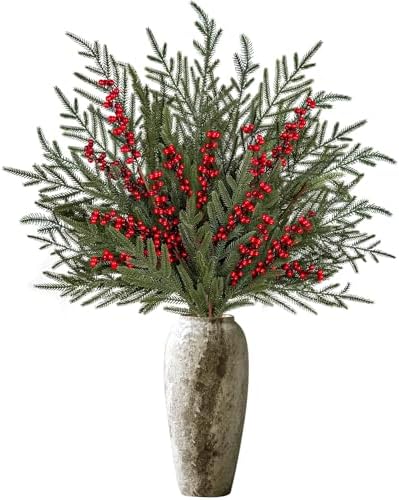 ICX 4Pcs 36" Real Touch Norfolk Pine Stems with Red Berry Faux Xmas Sprigs by ICXSeasonalFlowersGardenDecor