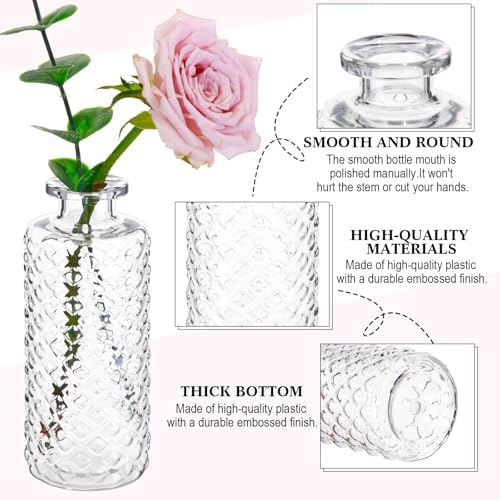 Honeydak Set of 24 Plastic Mini Bud Vases, Vintage Clear Decorative Vases Bulk for Table Centerpieces, Wedding Reception, Baby Shower, Home Decor, Housewarming Gift(Micro-Diamond) - Image 6