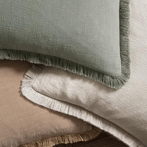 MIULEE Linen Fringe Decorative Euro Pillow Covers Natural Beige 24x24 - Image 4