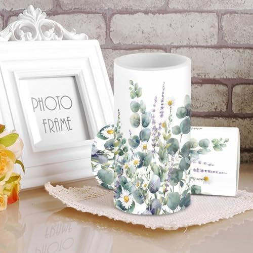 Floral Leaves Flameless Candles 2 Pack 6 x 3 inch Battery Operated Candles with Multicolor Timer Remote Control LED Fake Candles for Warm Light Dinner Table Home Decor - Image 4