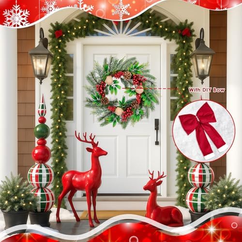Christmas Wreaths for Front Door Decor Flower, 20" Berries Winter - Image 3