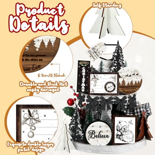 14 Pcs Halloween Tiered Tray Decor Set, Gnome Wood Table Signs (Modern) - Image 3