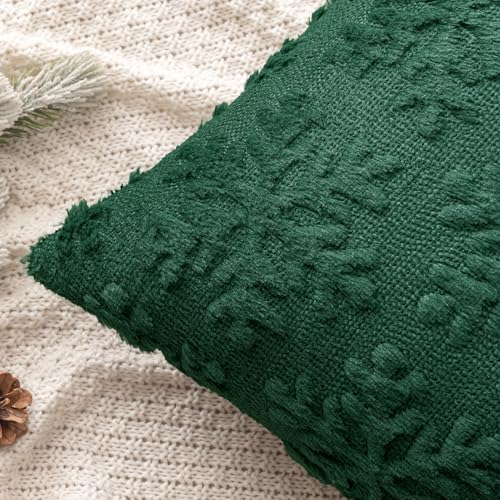MIULEE Christmas Dark Green Throw Pillow Covers Snowflakes Decorative 20×20 Inch Faux Wool Winter Festival Couch Pillow Covers Set of 2 Farmhouse Holiday Home Decors for Sofa Livingroom Bed - Image 2