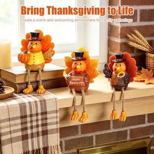 Thanksgiving Decorations Turkey Figurines Set of 3, with Dangling Legs - Image 2