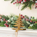 Glitzhome Polyresin Christmas Stocking Holders Set of 3 Golden Tree and Reindeer Mantel Decor with Non-Slip Metal Base for Holiday Fireplace Indoor Decoration - Image 4