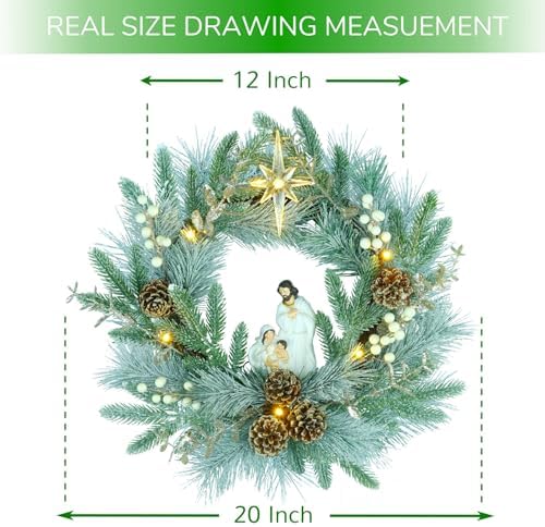 YULETIME 20" Pre-Lit Frosty Nativity Wreath, 10 Fairy Light Battery Powered - Image 3