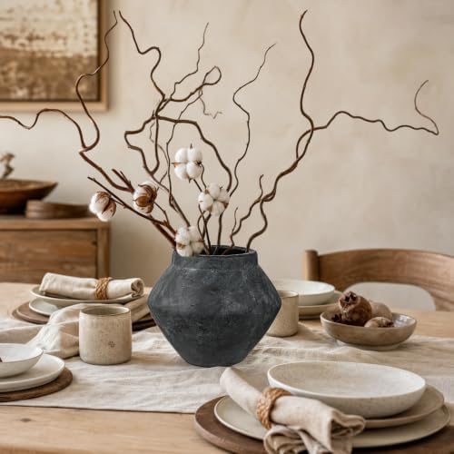 Briful Rustic Ceramic Vase 6'' Decorative Charcoal Farmhouse Table Vase - Image 2
