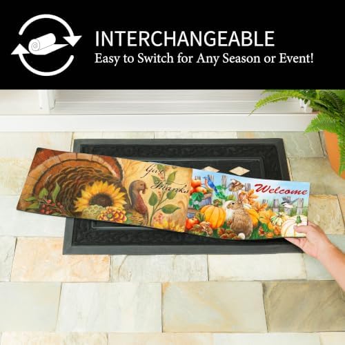 Evergreen Sassafras Fall Christmas Holiday Doormat Insert Bundle & Tray Set of 5, Interchangeable Entrance Door mats Indoor and Outdoor Welcome Mat 30 x 18 Tray Non Slip Backing Low Profile - Image 5