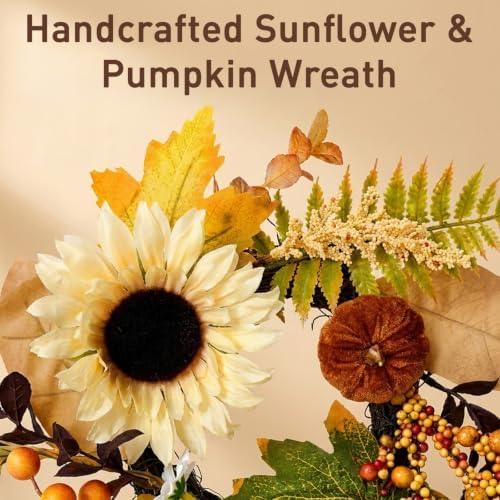 Fall Wreat 2X 12 Handcrafted Harvest Wreaths, Glitter GIVE Thanks Bunting, Ivory Ruched Runner 35x71, Front Door Wall Dining Table Decorh Table Runner Bunting Set Home Decor - Image 4