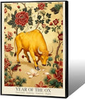 Chinese Lunar Year of the Ox Art Print – Oriental Zodiac Wall Decor with Red Peony Pattern for Home Office and Apartment Aesthetic Family Wall Decor Prints Canvas Wall Art 16X24 in Black Framed by Unknown