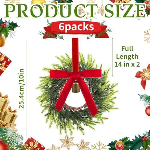 6 Pcs Christmas Deep Red Pine Needle Wreath Bulk Artificial 10 Inch Green Leaves for Front Door Cabinets Wreath Indoor Outdoor Wall Decor Christmas Wall Home Kitchen Decoration - Image 2