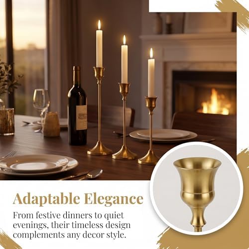 French Gold Taper Candle Holders 4 Sets(12 Pcs) - Tall Metal Candlestick Holders for Table Centerpiece, Formal Dinner, Wedding, Fireplace Mantel Decor, Fits 3/4 Inch Thick Candles - Image 5