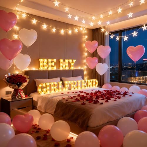 Be My Girlfriend Light Up Letters with 1000 Rose Petals - Image 2