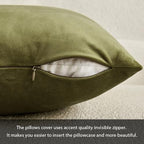 MIULEEVelvet Soft Euro Throw Pillow Covers 24x24 Inch Light Olive Green - Image 3