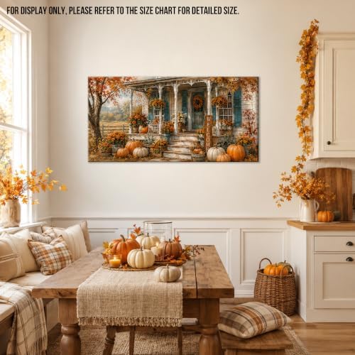 WAXWHELK Fall Farmhouse Canvas Wall Art, Autumn Rustic Farmhouse Pumpkin Porch Welcome Sign Painting Pictures, Thanksgiving Artwork for Living Room Bedroom Home Decor (20"x40") - Image 3