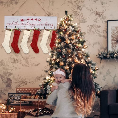 Christmas Stocking Holder, The Stocking were Hung Wood Hanging Sign, Stocking Holder for Wall, Xmas Stocking Holder with 6 Hangers for Fireplace Mantel, 24 inch,White - Image 5