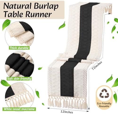 4 Sets Boho Table Runner and Woven Round Placemats Set, Black, 12x72 - Image 2