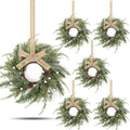 6 PCS Christmas Wreath Christmas Kitchen Cabinet Wreaths with Burlap Ribbon Mini Wreath Pine Garland Frosted Cedar Pine Cone Hanging Garlands Candle Rings for Front Door Window Chair Wall by Unknown