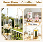 Metal Candle Holder, 5"&4" Wide Hurricane Glass Candle Holders with Handmade Glass Dome, Hanging Brass Candle Lantern for Pillar Candles, Table Coffee Decor, Interior Decoration (Not Included Candles) - Image 6