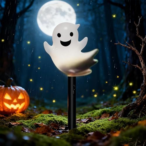 Halloween Solar Lights for Outdoor Decorations, 5 Pack Ghost Pathway Lights, Solar Ghost Lights for Garden, Yard, Party Halloween Decor (Happy) - Image 4