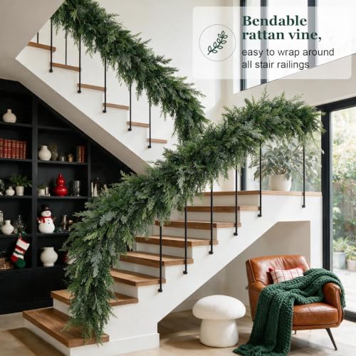 15FT Christmas Cedar Garland,Real Touch Soft Greenery Christmas Decorations - Image 5