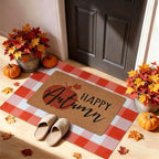 2-Piece Fall Front Door Mat Set, Layered Coir & Orange White Plaid Mats - Image 3