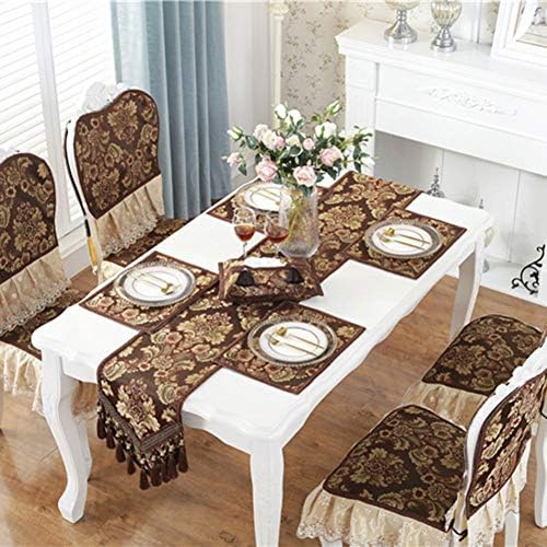 vctops Vintage Luxury Jacquard Damask Floral Table Runners Tea Table Decoration with Multi-Tassels 13"x89" Coffee - Image 3