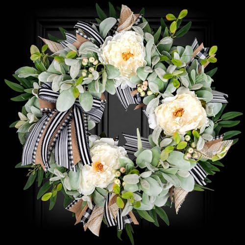 WREATHOME Lambs Ear Wreaths for Farmhouse Front Door Outside Year Round by WREATHOME