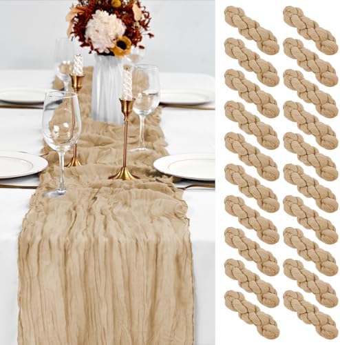 20 Pack Beige Table Runner 10Ft Cheesecloth Table Runner Boho Gauze Cheese Cloth Table Runners Romantic Long Sheer Fabric Table Runners for Wedding Party Bridal Shower by YMHPRIDE