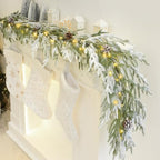 YoleShy 6FT Real Touch Norfolk Pine Garland Christmas Garland with Pinecone and White Snow Battery Operated Prelit Garland Christmas Decorations for Mantle Fireplace Xmas Home Decor by YoleShy