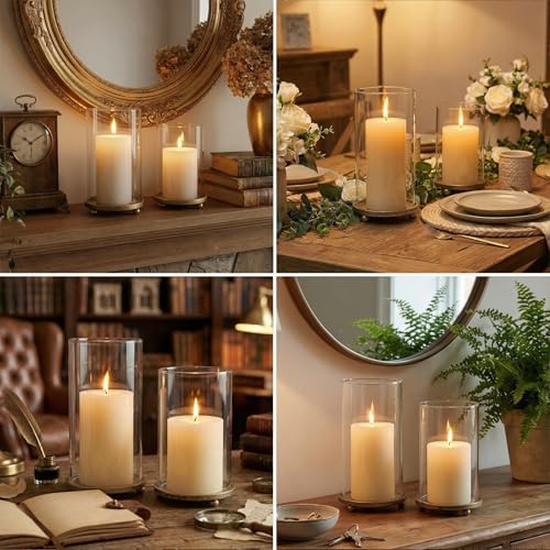 Gold Hurricane Candle Holders with Glass Sleeves Set of 2 - Image 5