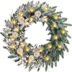 WANNA-CUL 30 Inch Pre-Lit Silver White Christmas Wreaths for Front Door by WANNA-CUL