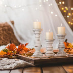 Candle Holder for Pillar Candle Set of 3, Farmhouse Wood Candle Holder, Rustic Wooden Candle Stand, Decorative Wood Candlestick Holders for Living Room, Table Centerpiece (Antique White) - Image 5