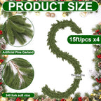 Lyrow 4 Pcs 15 ft Deluxe Thick Christmas Pine Garland Faux Greenery Garland - Image 2