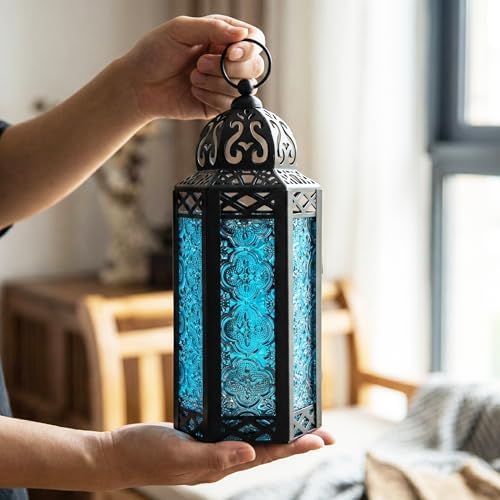 Vela Lanterns Decorative Indoor Moroccan Candle Holder, Blue, M, 6-Pack - Image 4