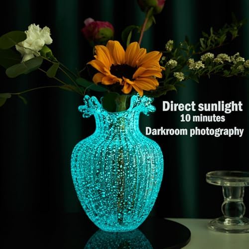 Handmade Glass Flower Vase Luminous Waves Mouth Decorative Vase for Flowers - Image 4