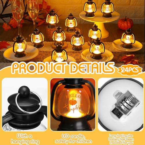 Ferraycle 24 Pcs Fall Mini Lantern Decor, 4" Thanksgiving Pumpkin Lantern - Image 3