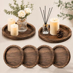 Sintuff 6 Pcs Wooden Candle Plate Holder Tray, Brown by Sintuff