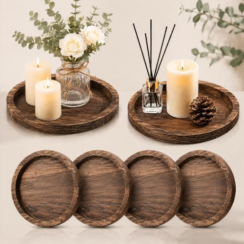 Sintuff 6 Pcs Wooden Candle Plate Holder Tray, Brown by Sintuff