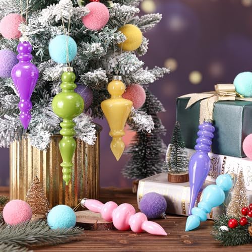 Soaoo 6 Pcs 6.3 in Macaron Color Mercury Glass Finial Christmas Ornaments - Image 2