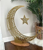 iwa concept Metal Crescent Islamic Decor, Moon and Star Ramadan Art, Islamic Table Top Decoration Gift for Muslims in Ramadan Eid (52 x 44 cm | 20.8 x 17.6 inches | Small) - Image 3