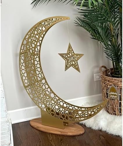 iwa concept Metal Crescent Islamic Decor, Moon and Star Ramadan Art, Islamic Table Top Decoration Gift for Muslims in Ramadan Eid (52 x 44 cm | 20.8 x 17.6 inches | Small) - Image 3